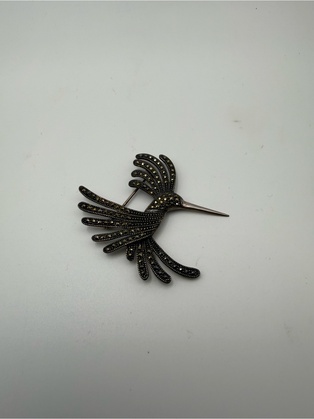 Vintage Art Deco Style Sterling Silver Marcasite & Pink Topaz Hummingbird
Brooch